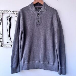 Eddie Bauer Men’s Casual Gray Cotton Ribbed Knit Two Button Sweater Size L